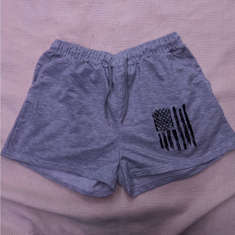Gray Women's Shorts with Flag Design